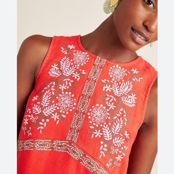 Anthropologie Aiko Red Embroidered Shift Dress - Picture 3 of 15